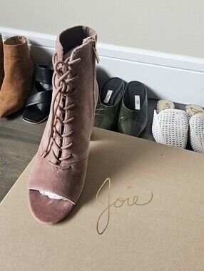 NEW- Joie Blush Velvet Lace-Up Open-Toe Boot - SIZE 38
